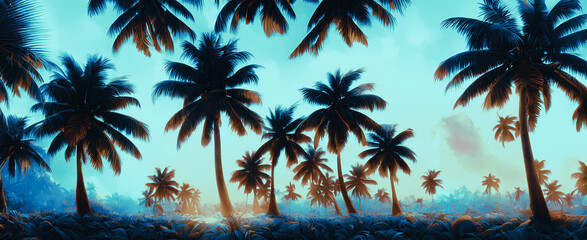 Artistic concept painting of a beautiful palms on the beach, background illustration.