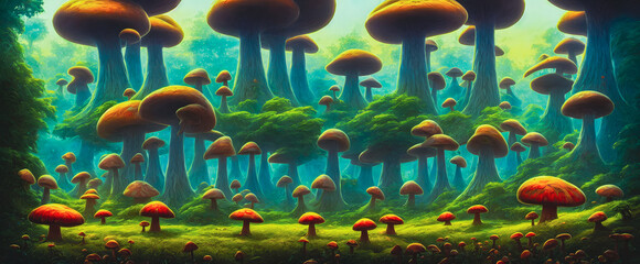 Obraz na płótnie Canvas Artistic concept painting of a fabulous mystical mushrooms, background illustration.