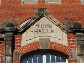 Entrance of the gym of the former Wilhelm School of Lippstadt, North Rhine-Westphalia, Germany