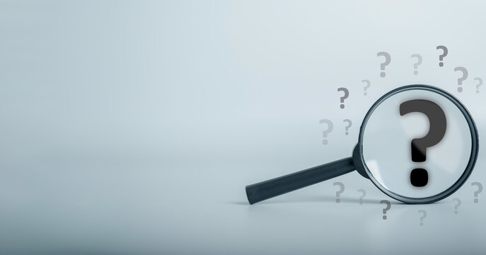 Magnifying glass and question mark sign icon. Problems and root cause analysis concept. copy space for background or text.