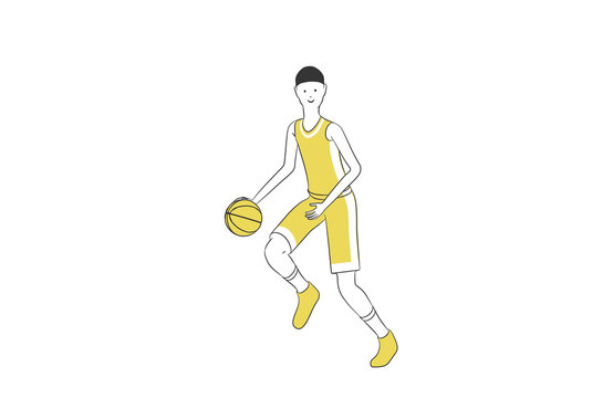 バスケットボールをする男性のシンプルなイラスト