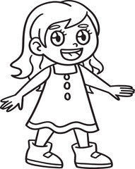 Happy Girl Isolated Coloring Page for Kids