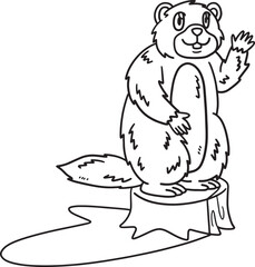 Waving Groundhog Isolated Coloring Page for Kids