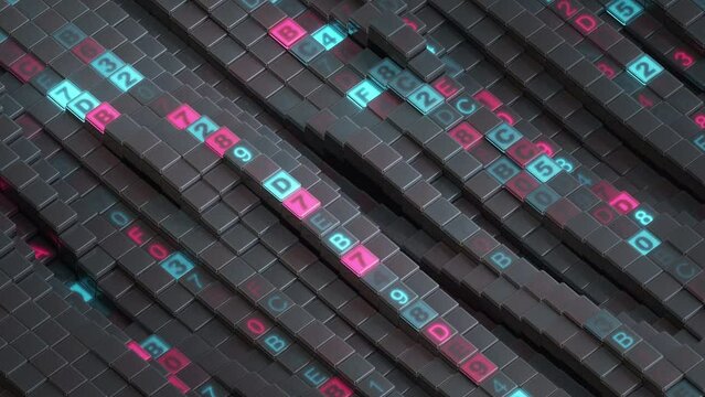 Hex-code digital background. Seamless loop 3D render animation