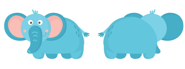 cartoon cute elephant. African animal. Cartoon character. kind elephant. Adorable little african animal for fashion print, kids wear, nursery, poster, invitation. mirrored front and back