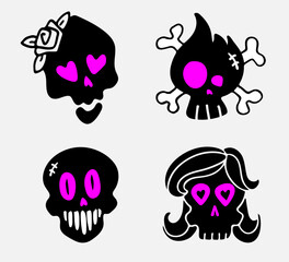 Set of black skulls vector for HalloweenSilhouette of skulls vector