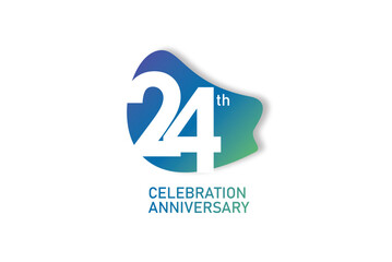 24 year anniversary celebration fun style logotype. anniversary white logo with green blue color isolated on red background, vector design for celebration, invitation and greeting card - Vector
