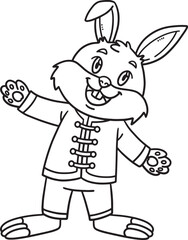 Fototapeta na wymiar Rabbit Chinese Outfit Isolated Coloring Pages