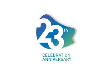 23 year anniversary celebration fun style logotype. anniversary white logo with green blue color isolated on red background, vector design for celebration, invitation and greeting card - Vector