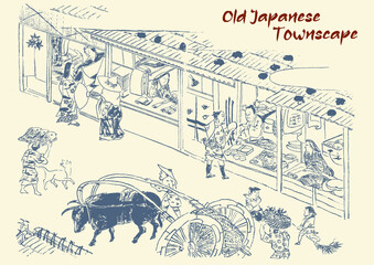 日本の原風景 江戸の情景 昔の暮らし 生業 日本の街並み, The original landscape of Japan, the scenery of Edo, the old life, the livelihood, the streets of Japan,