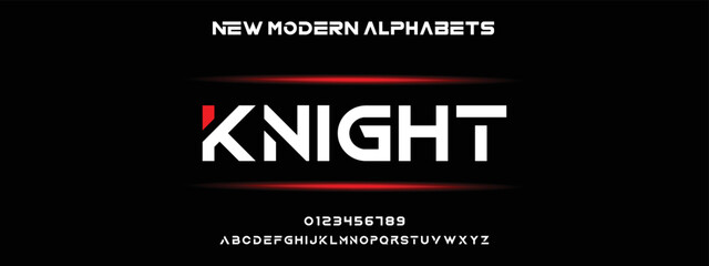 KNIGHT Sports minimal tech font letter set. Luxury vector typeface for company. Modern gaming fonts logo design.