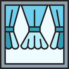 blue curtain and window icon illustration