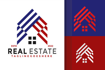 Naklejka premium American Flag Real Estate Logo Design, brand identity logos vector, modern logo, Logo Designs Vector Illustration Template