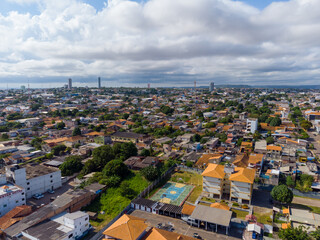 Aerial view of the coastal residential area in Peruíbe, state of San Paolo, Brazil