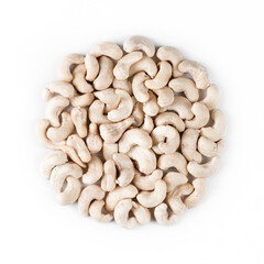 Figure of cashew nuts in the shape of a circle. Symbol of natural healthy food. Isolated figure on a white background