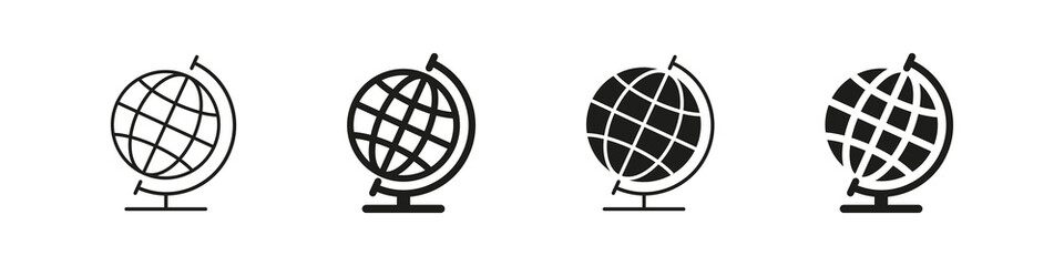 Globe icon. Earth on geography in school. World sphere on axis. Isolated globe set on white background.