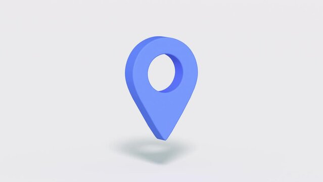 Blue location pin map marker. 3D render animation