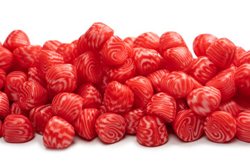 Red round tasty gummy candies islolated on a white background.