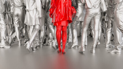 3d render of Group of businesswoman with one red leader, leadership and team concept,