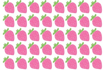 Strawberry pattern on white background, Fruit background, Strawberry background, Pink pattern.