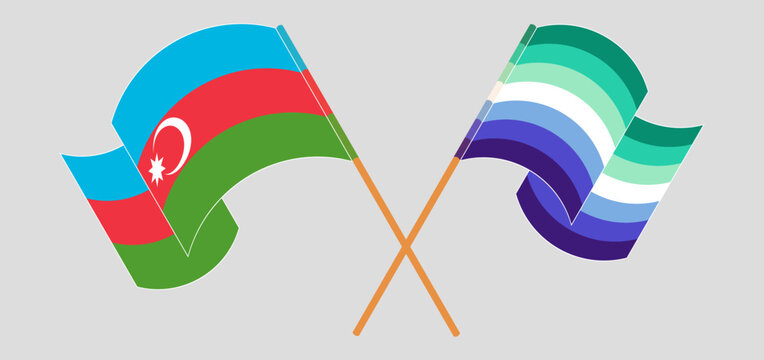 Crossed And Waving Flags Of Azerbaijan And Gay Men Pride