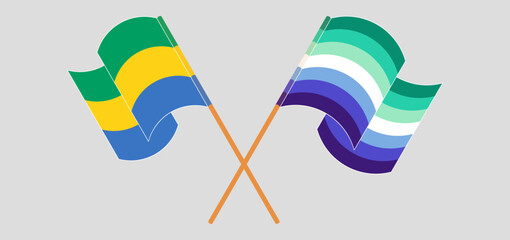 Crossed and waving flags of Gabon and gay men pride