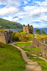 Ruins of Urquhart Castle along Loch Ness, Scotland