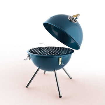 kettle barbecue charcoal grill with folding metal lid for roasting, BBQ 3d render isolated on transparent background