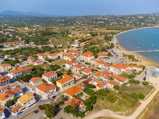 Aerial drone view of Methoni village in Messenia, Peloponnese, Greece