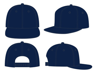 Blank Navy Blue Hip Hop Cap With Adjustable Snap Back Strap Closure Template On White Background, Vector File