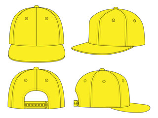 Blank Yellow Hip Hop Cap With Adjustable Snap Back Strap Closure Template On White Background, Vector File
