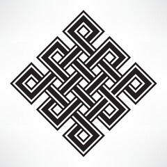 Endless knot vector icon on white background. Cultural buddhism symbol. Black flat logotype