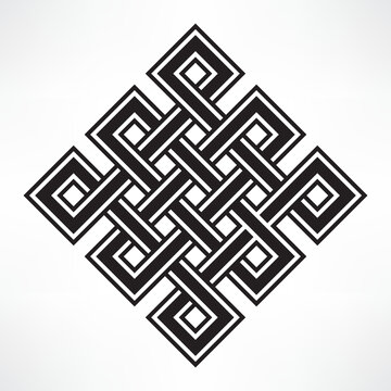 Endless knot vector icon on white background. Cultural buddhism symbol. Black flat logotype