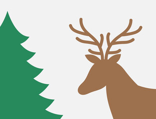 Fototapeta premium Reindeer and Christmas tree Christmas card background