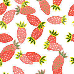 Hand drawn strawberries wallpaper.Doodle strawberry seamless pattern. Fruits backdrop.