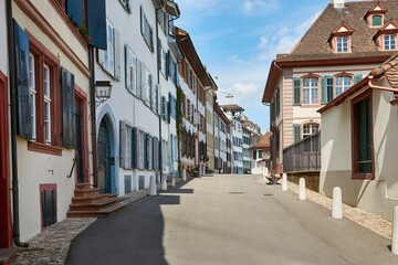 Street with houses in Basel, Switzerland