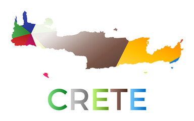 Obraz premium Bright colored Crete shape. Multicolor geometric style island logo. Modern trendy design. Cool vector illustration.