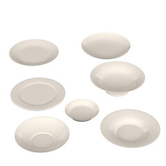 3d rendering illustration of a set of bowls and dishes