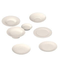 3d rendering illustration of a set of bowls and dishes