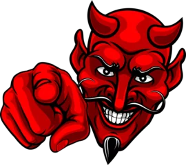 Fotobehang Devil Satan Pointing Finger At You Mascot Cartoon © Christos Georghiou