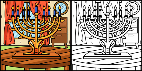 Hanukkah Menorah Coloring Page Illustration