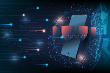 Hi-tech digital technology futuristic circuit digital.Security system protection.3D mockup mobile phone.Modern futuristic design.Cloud computing Abstract background technology vector illustration.
