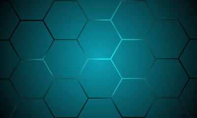 Dark green hexagon gaming abstract vector background with green colored bright flashes. Vector illustration