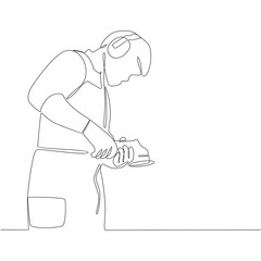 Mechanical Technician Using Grinder Continuous Line Drawing