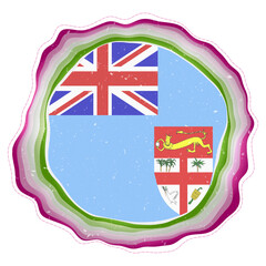 Fiji flag in frame. Badge of the country. Layered circular sign around Fiji flag. Captivating vector illustration.