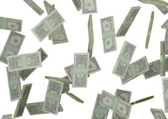 one dollar stack of money, 3D render, illustration, Dollar Bills isolated on background