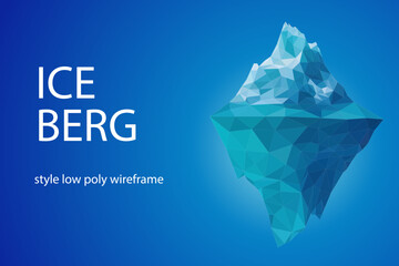 Iceberg futuristic polygonal illustration on blue background. The glacier is a metaphor, there is a lot of work behind success.