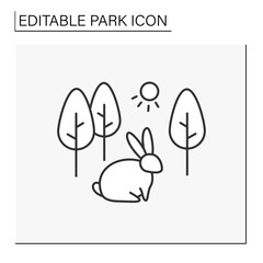 Nature reserve line icon. Biodiversity. Grasslands for rabbit and other animals. Natural environment for animals. Park concept. Isolated vector illustration. Editable stroke