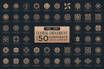 Floral ornament logo icon set. Abstract beauty flower or mandala logo design collection.