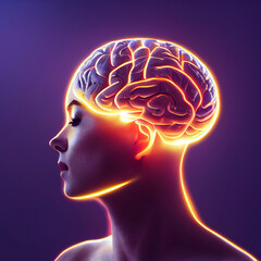 Intricate Illustration Of The Human Brain Illuminated On A Beautiful Woman's Head